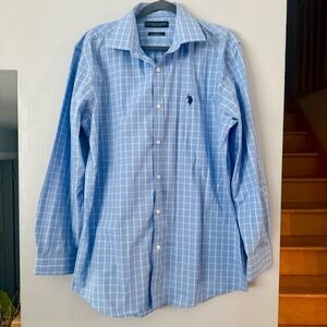 U.S. Polo Assn. Sky Blue Window Checkered Non-Iron Men's Shirt